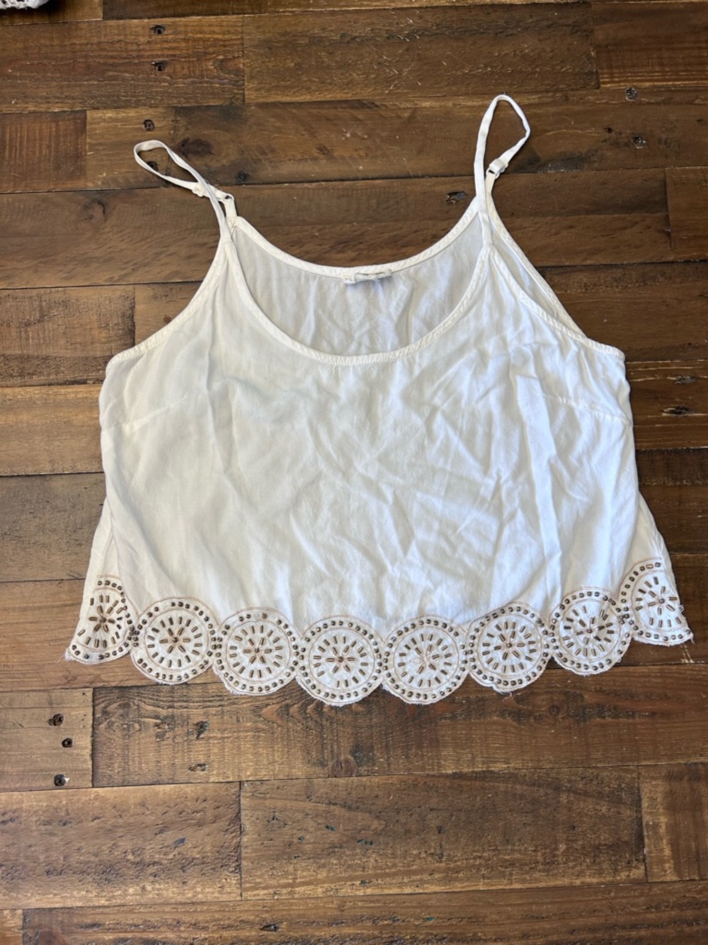 La Hearts White Eyelet Hem Adjustable Strap Camisole
